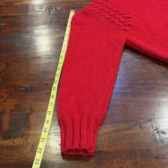 Vintage Ralph Lauren Hand Knit Wool Puff Sleeve Turtleneck Sweater Red Large - Picture 10 of 11